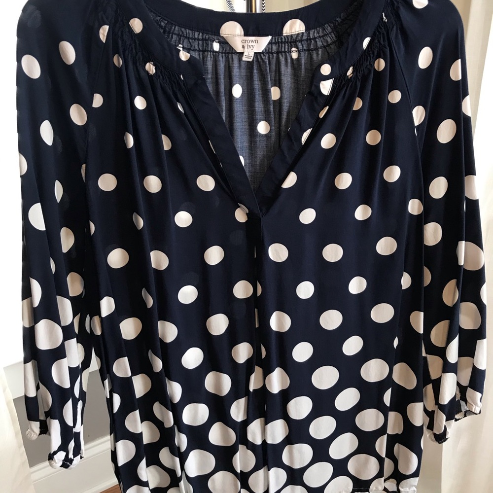 Crown & Ivy Navy Polka Dot Tunic, Large, Not Worn